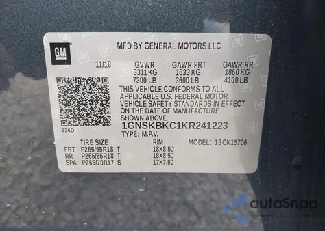 2019 Chevrolet Tahoe Lt z USA, uszkodzony, nr VIN 1GNSKBKC1KR241223